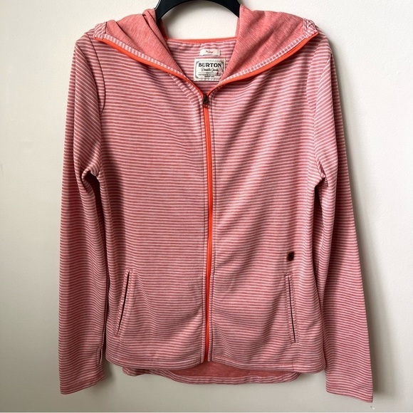 Burton Hooded Full Zip Warm-Up Jacket Orange Stripe Thumbholes Casual Fall Sz L - Picture 1 of 12